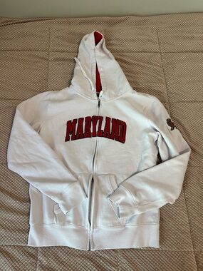 White Maryland Zip Hoodie with Red Lettering